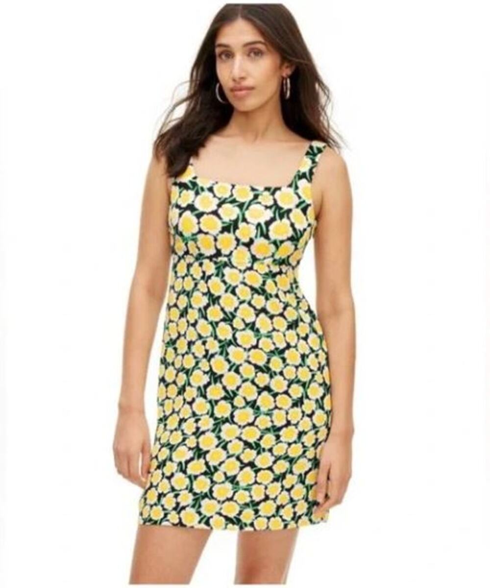 New Diane Von Furstenberg Yellow Black White Poppy Mini Shift Dress Size 14